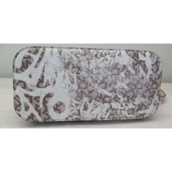 DKNY R14DYD08 Tan/Brown Sig. Logo Allover Print Catherine Dome Satchel Bag $178 - Picture 6 of 9